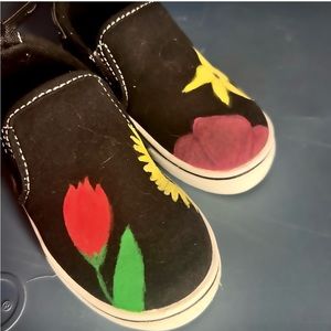 Girls hand painted flower vans size 8